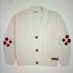Taylor Swift White Cardigan with Red Star Accents